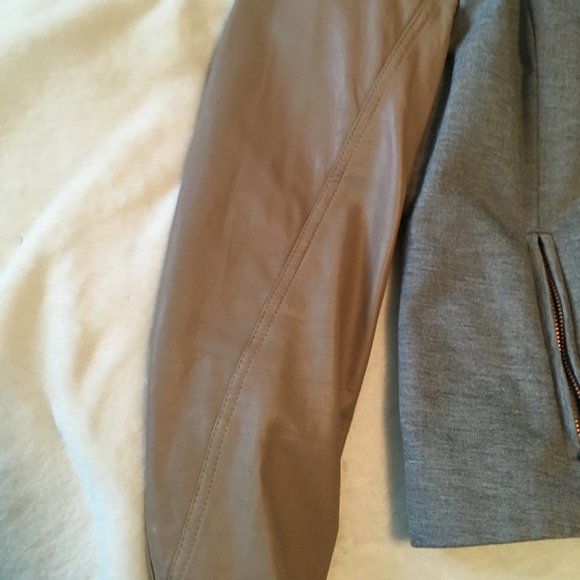 Ted Baker Beyty Grey blazer jacket zip up with tan brown leather sleeves size 1 - Picture 4 of 16